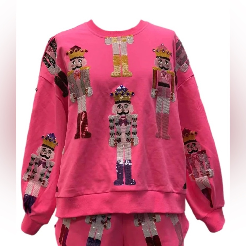 Queen Of Sparkles QOS NEON PINK SCATTER NUTCRACKER SWEATSHIRT size L